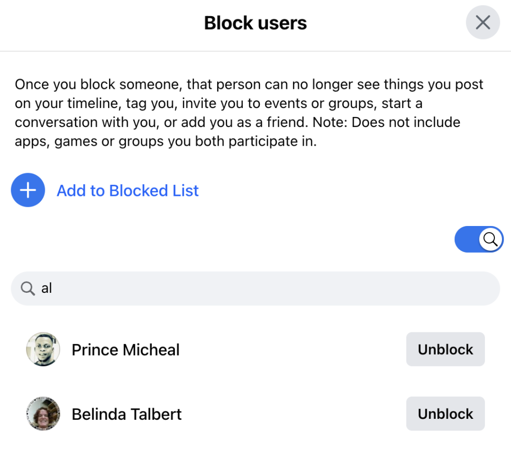 blocked users unblocking